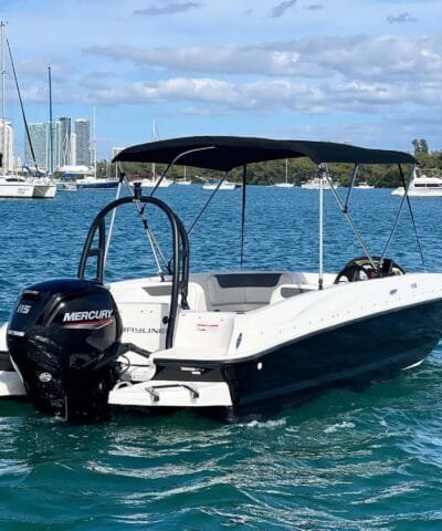 Bayliner E18 Black with bimini top on Biscayne Bay