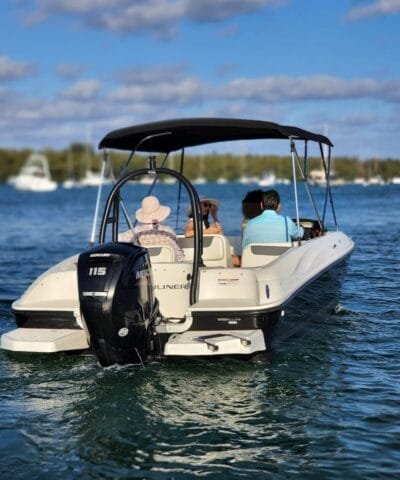 Bayliner E18 Black with passengers on Biscayne Bay