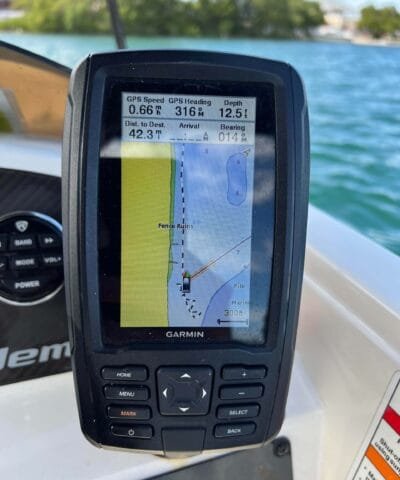 GPS chartplotter and depth finder on the rental boat